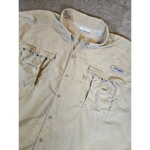 Columbia PFG Fishing‎ Shirt Men's Short Sleeve Button Up Vented Beige 4XL